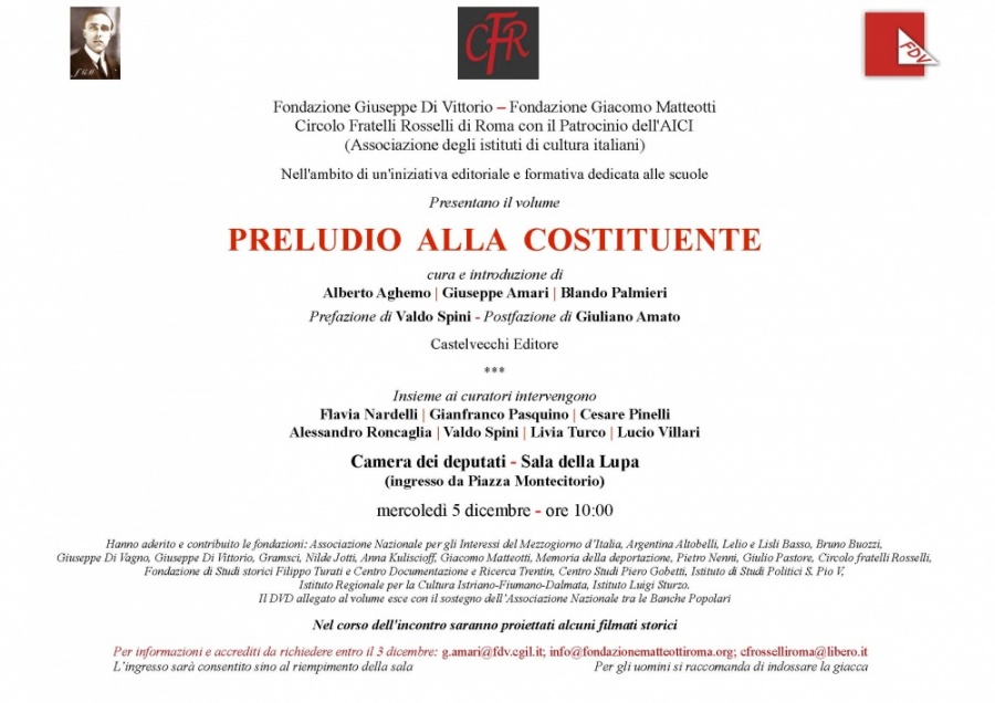 ROMA, CAMERA DEI DEPUTATI, PRESENTAZIONE DEL LIBRO/DVD "PRELUDIO ALLA COSTITUENTE"